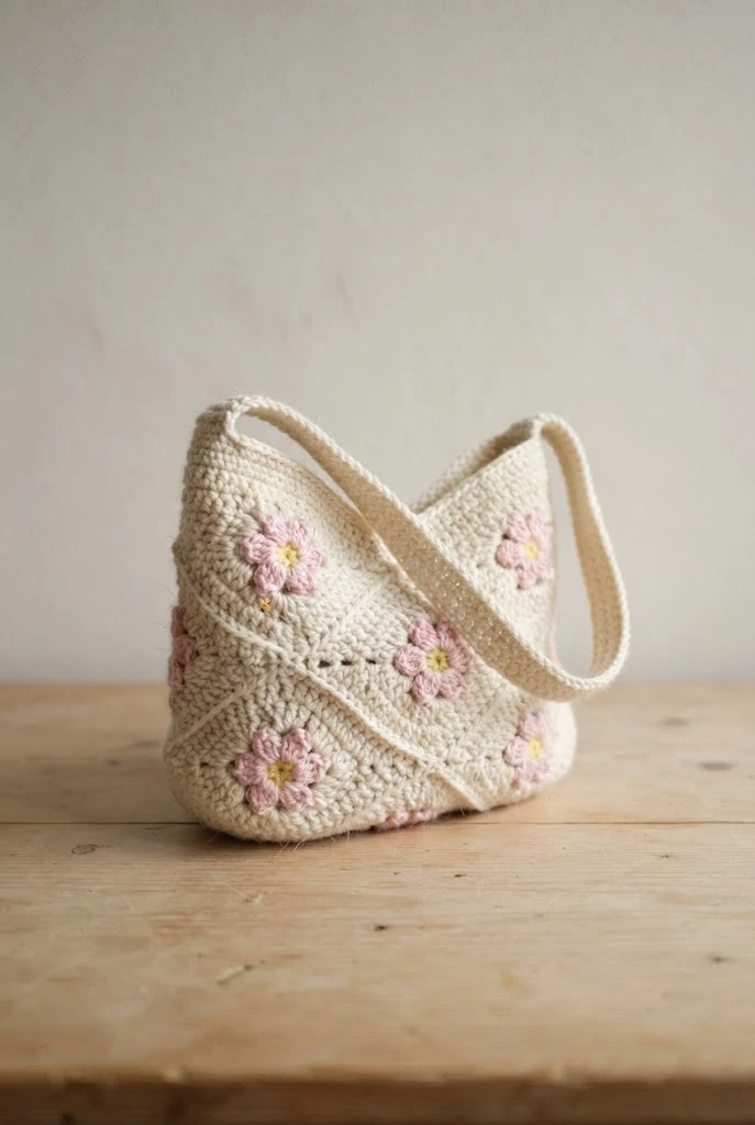 Sweet Cherry Blossom Shoulder Purse — crochet flower bag pattern free style outfit
