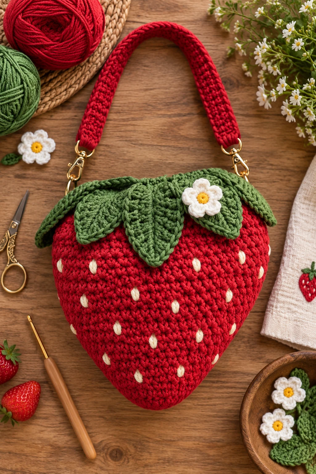 Strawberry Sweetheart Bag — crochet fruit bag style outfit