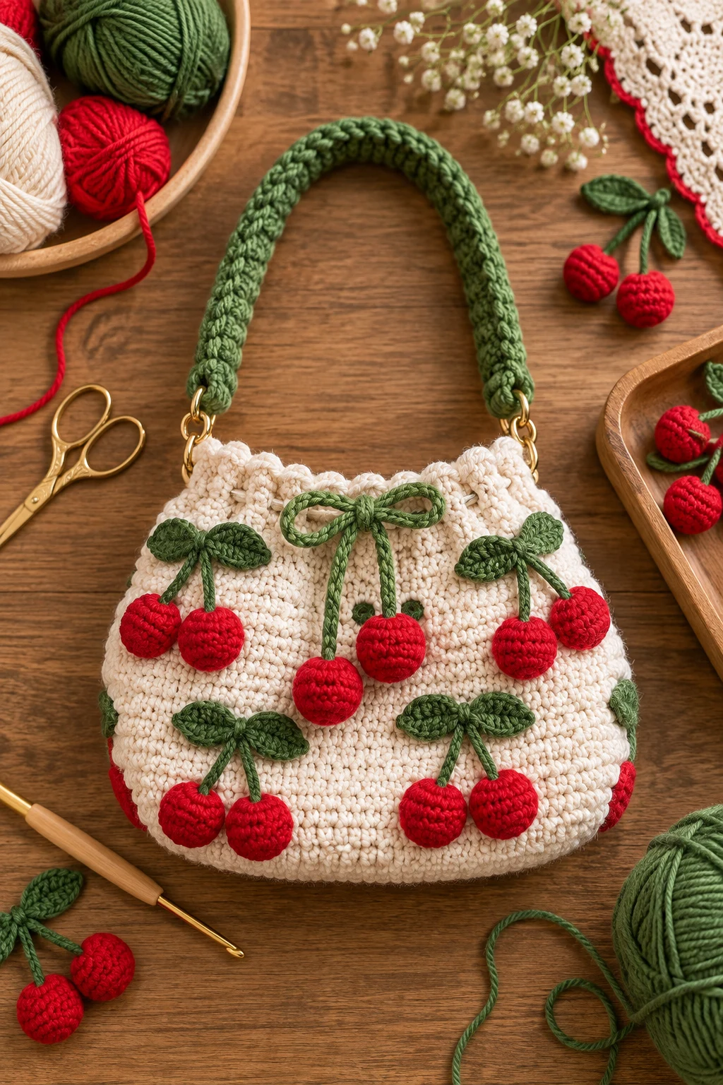 Cherry Mini Purse — crochet fruit bag style outfit