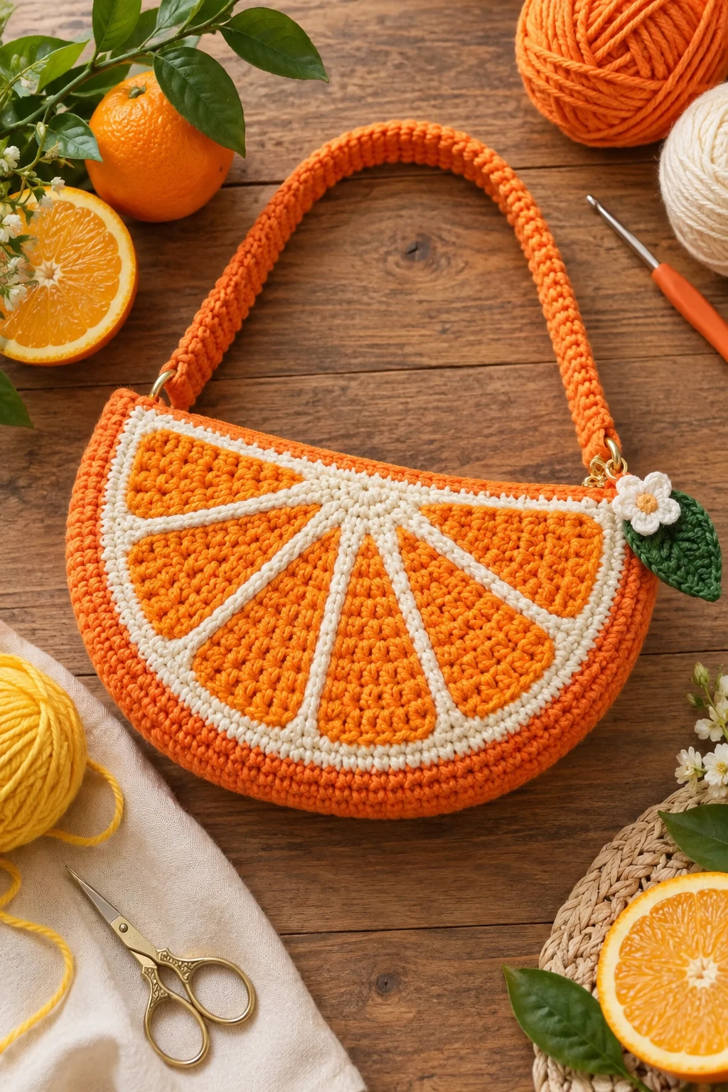 Citrus Slice Statement Bag — crochet fruit bag style outfit