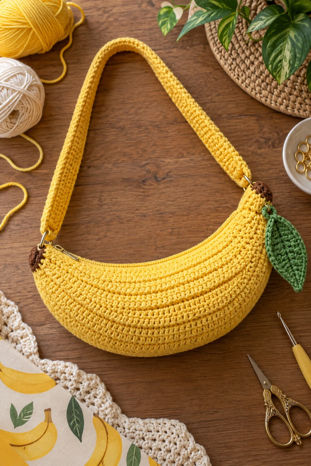 Banana Shoulder Bag — crochet fruit bag style outfit