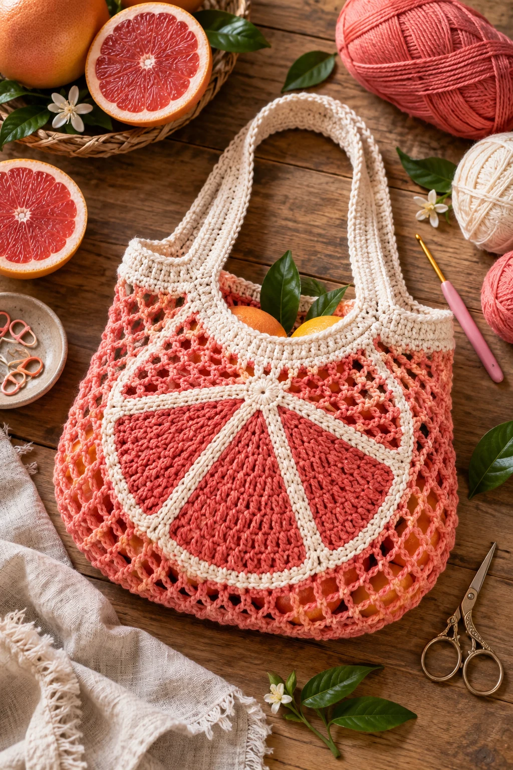 Grapefruit Crochet Produce Bag — crochet fruit bag style outfit