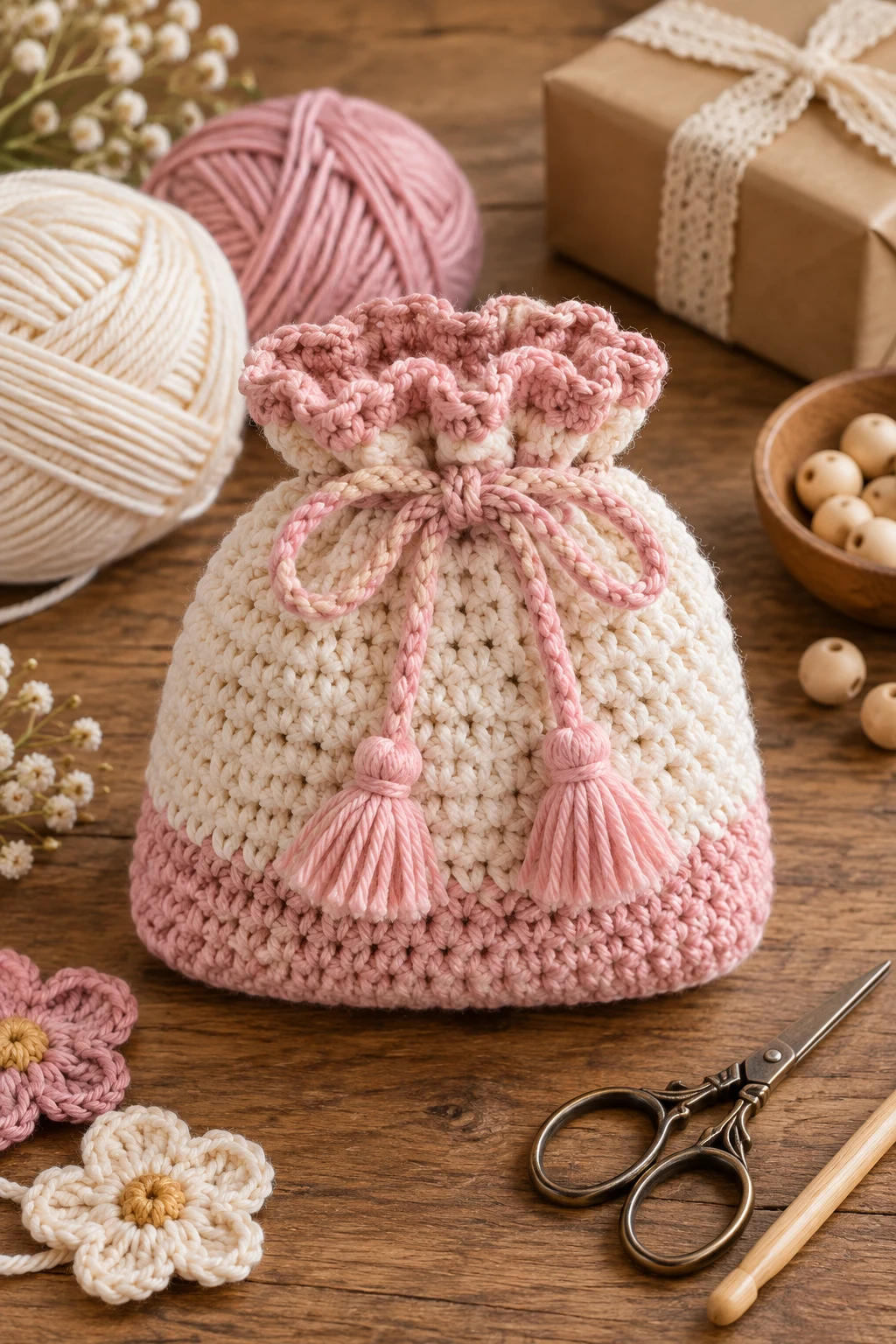 Classic Drawstring Crochet Gift Bag — crochet gift bag style outfit