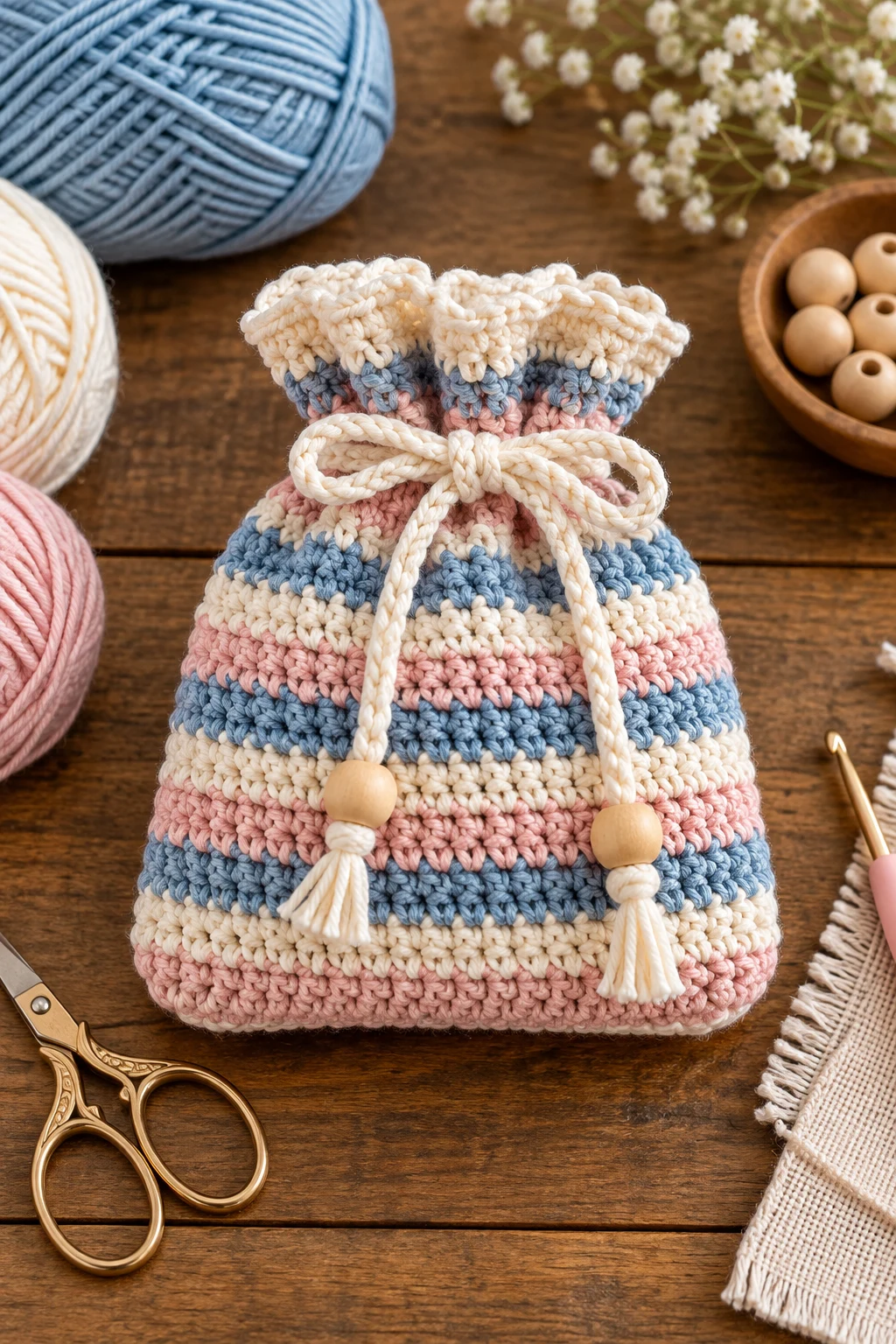 Striped Cotton Gift Pouch — crochet gift bag style outfit