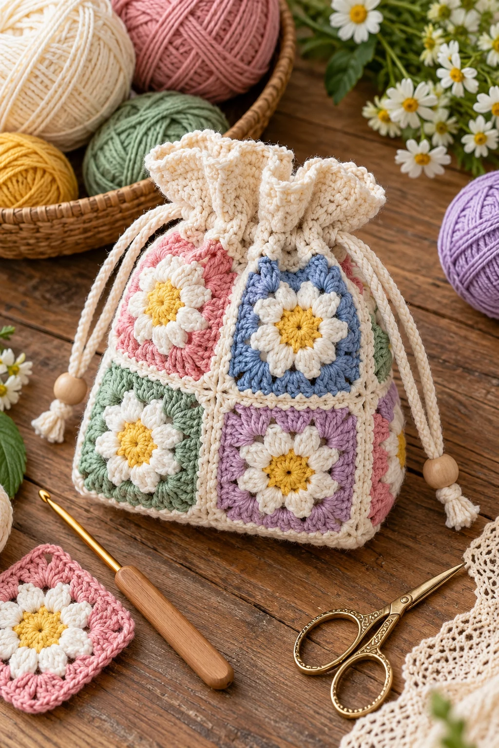 Granny Square Crochet Gift Bag — crochet gift bag style outfit