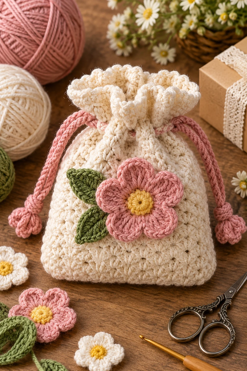 Crochet Gift Bag With a Flower — crochet gift bag style outfit