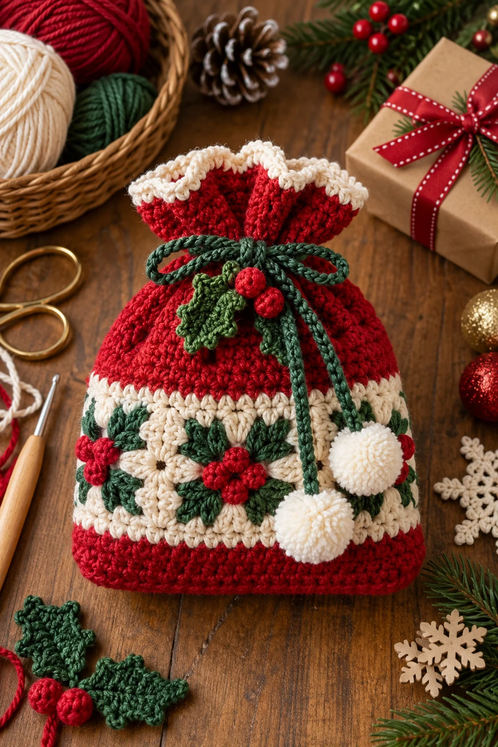 Christmas Crochet Gift Bag — crochet gift bag style outfit
