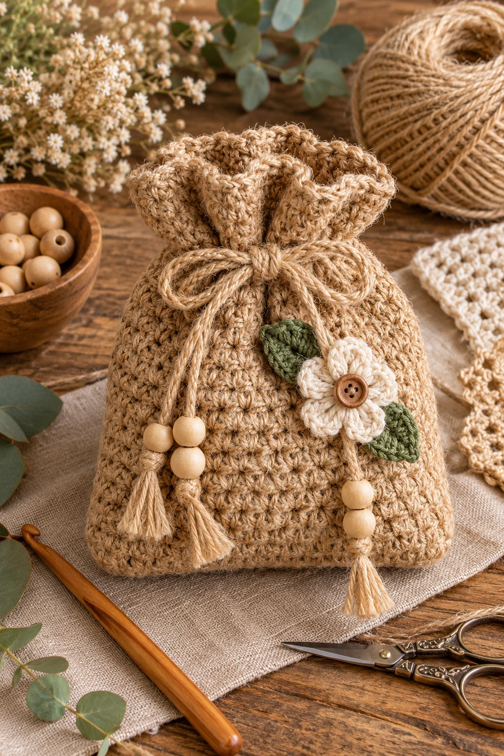 Rustic Jute-Style Gift Bag — crochet gift bag style outfit