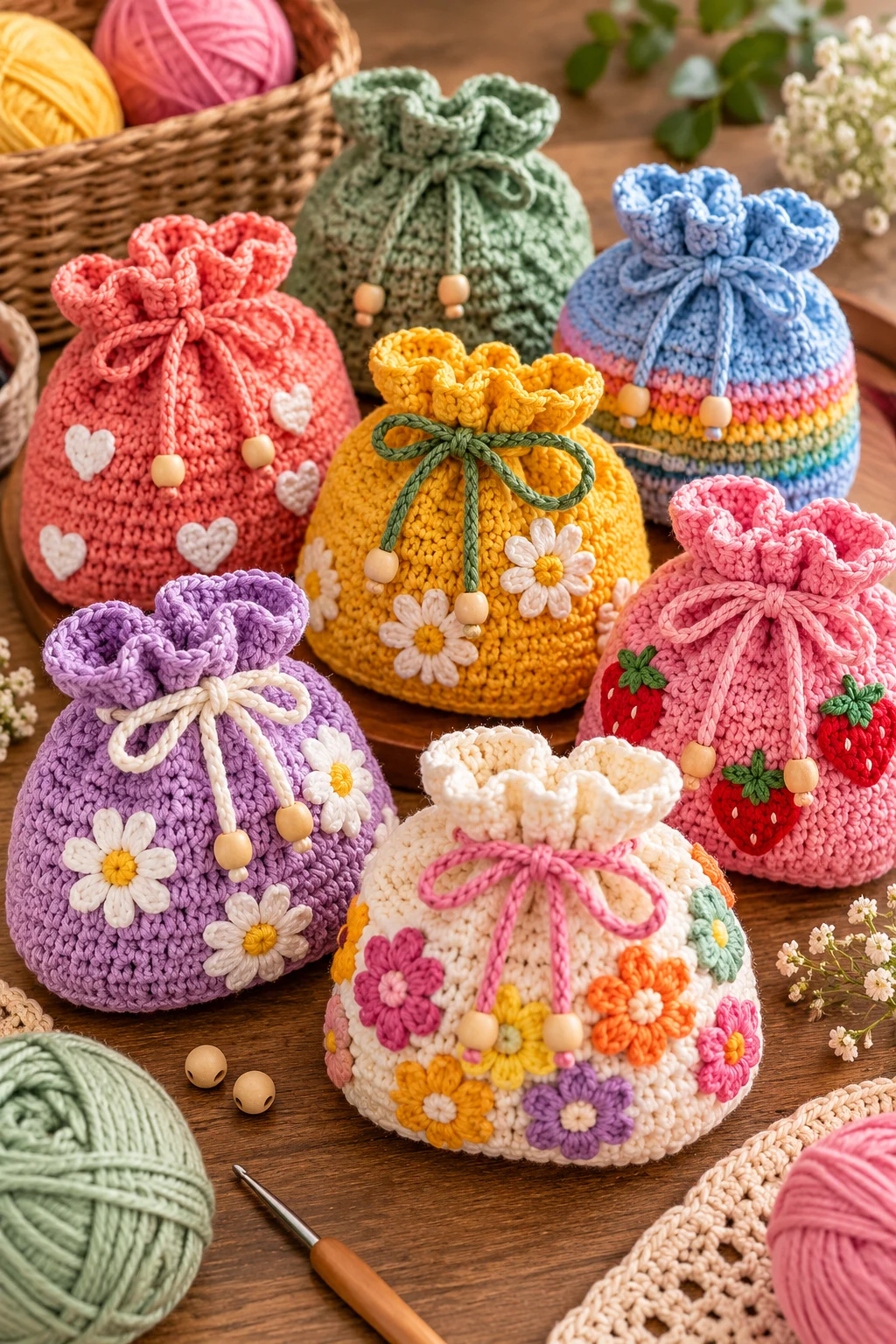Colorful Crochet Goodie Bags — crochet gift bag style outfit