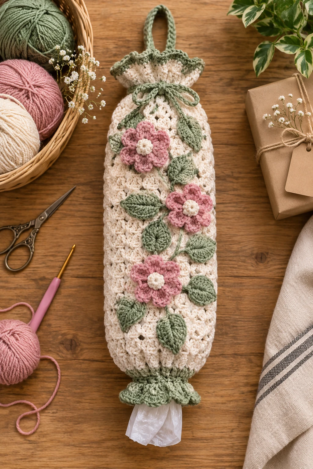 Decorative Crochet Grocery Bag Holder for Gifting — crochet grocery bag holder style outfit