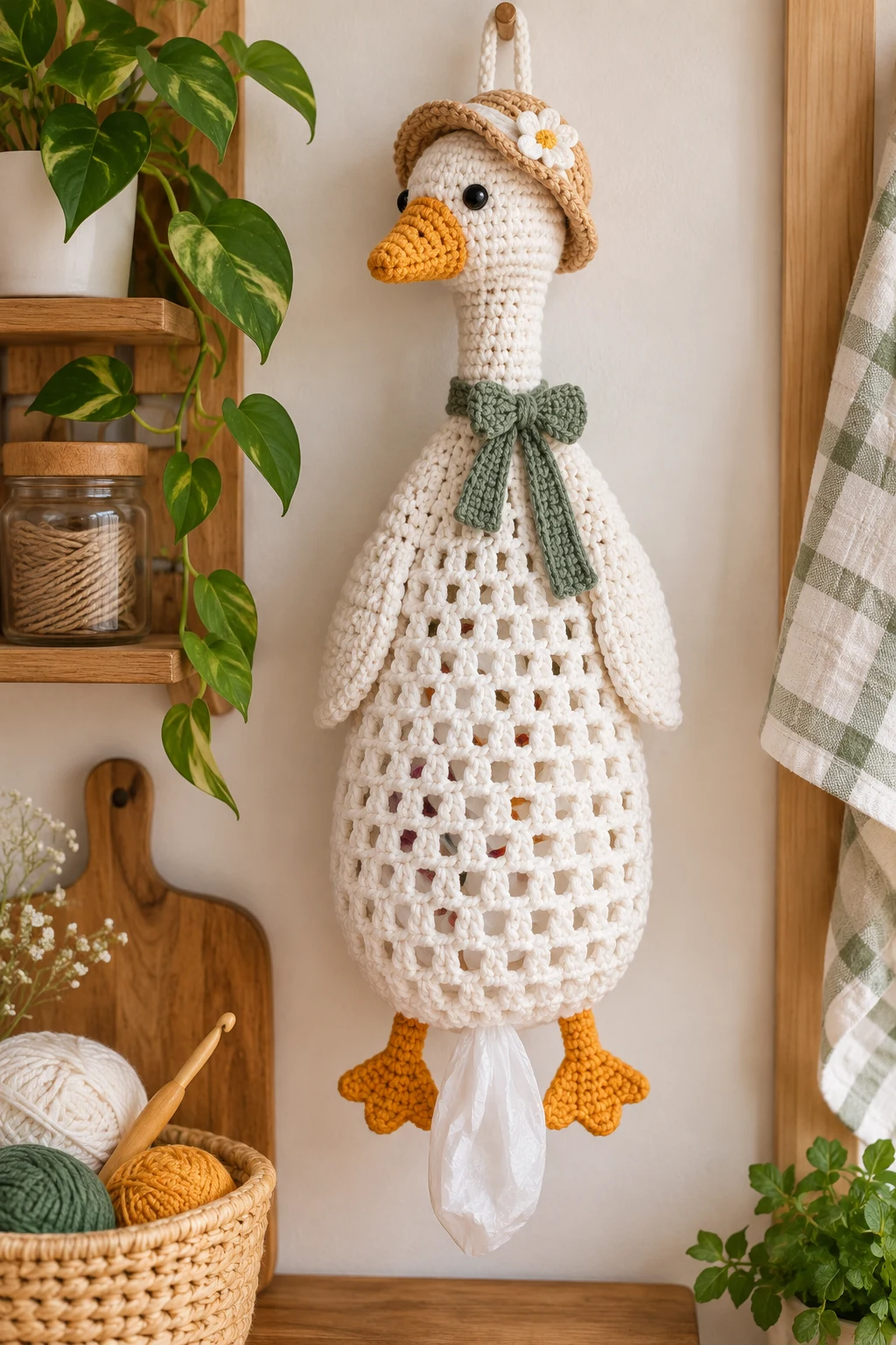 Goose-Shaped Crochet Grocery Bag Holder — crochet grocery bag holder style outfit