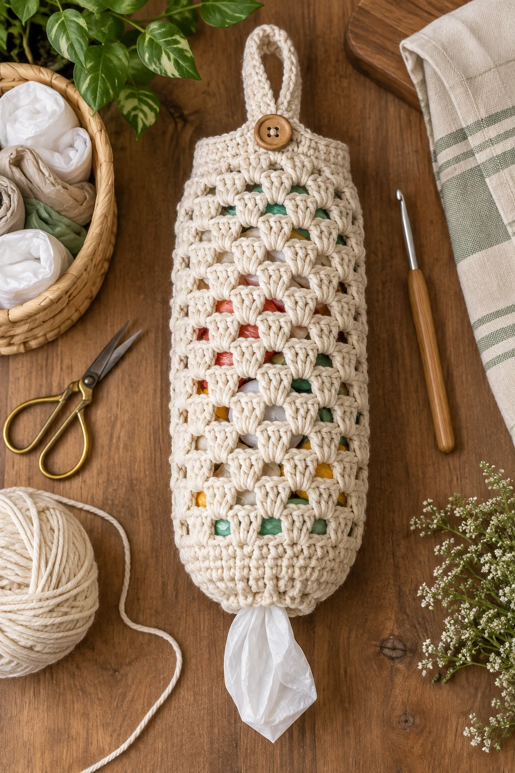 Simple Beginner Crochet Grocery Bag Holder — crochet grocery bag holder style outfit