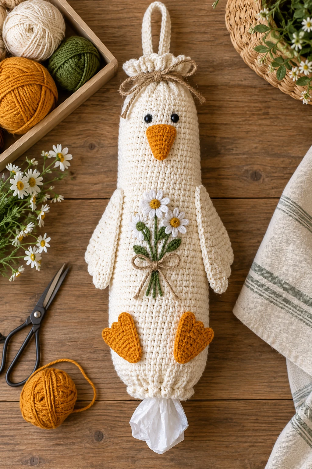 Goose-Themed Crochet Grocery Bag Holder — crochet grocery bag style outfit