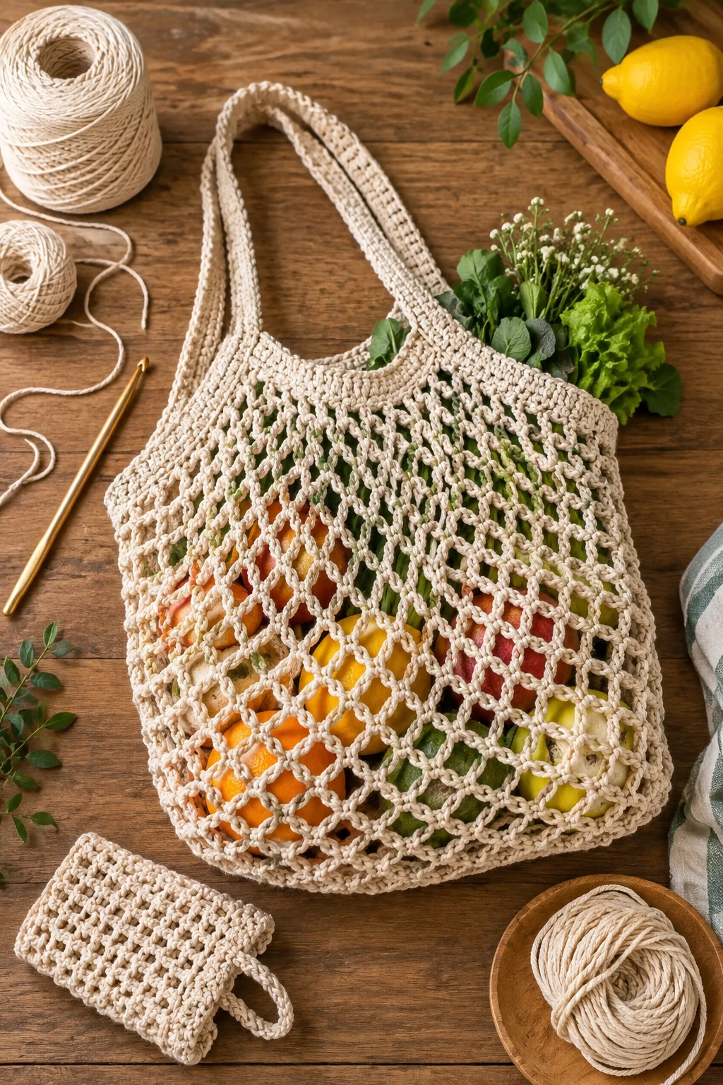Foldable Mesh Crochet Grocery Bag — crochet grocery bag style outfit