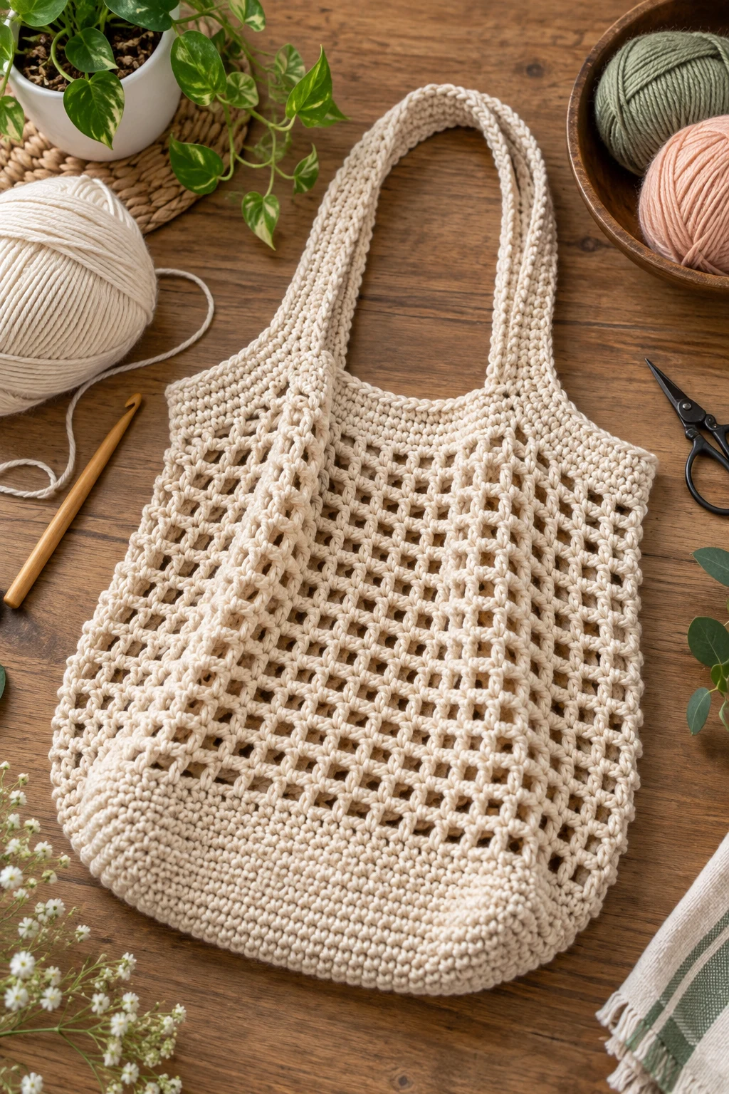Easy Grocery Bag Crochet for Beginners — crochet grocery bag style outfit