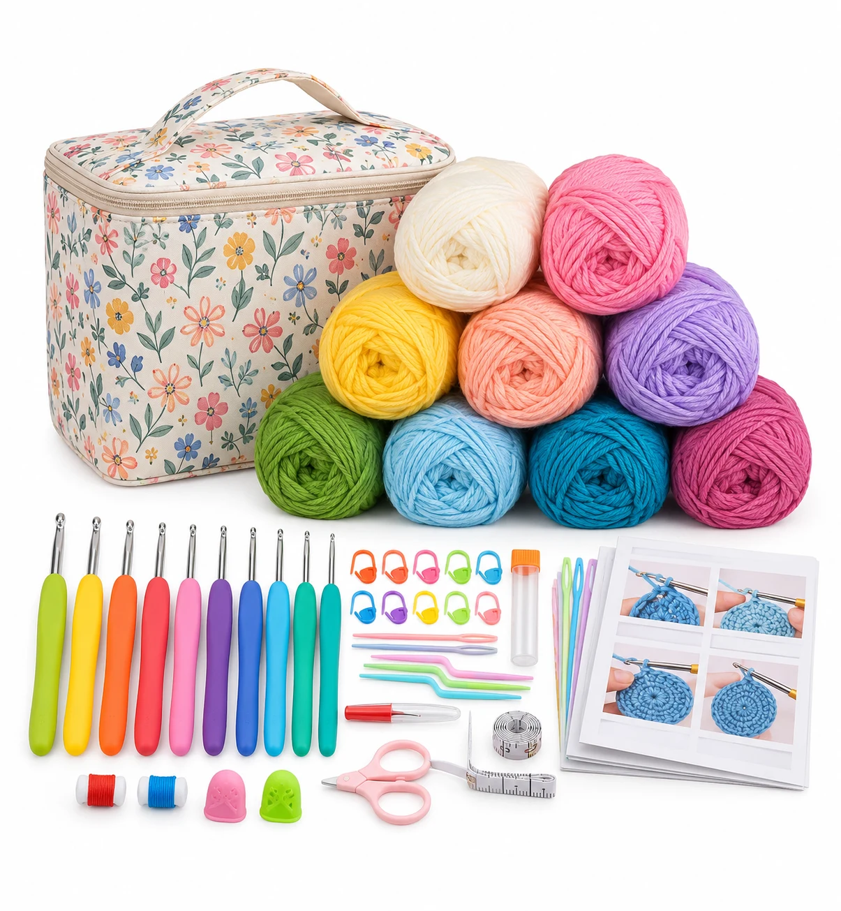 Aeelike Crochet Starter Kit for Beginners with Yarn, Hooks, Markers and Instructions