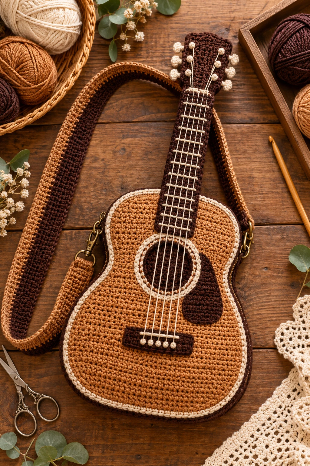 Classic Acoustic Crochet Guitar Bag — crochet guitar bag style outfit