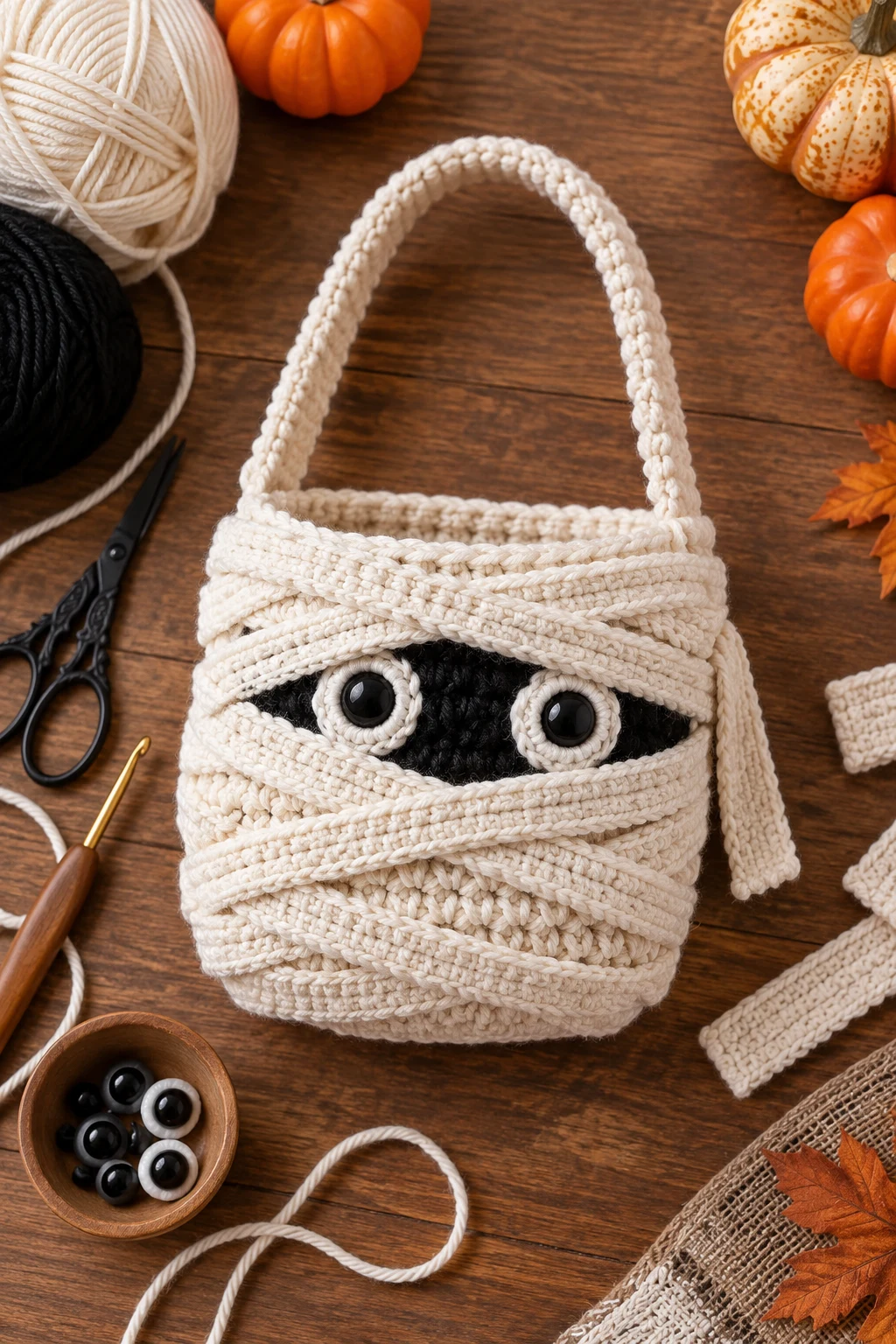 Mummy Crochet Halloween Bag — crochet halloween bag style outfit