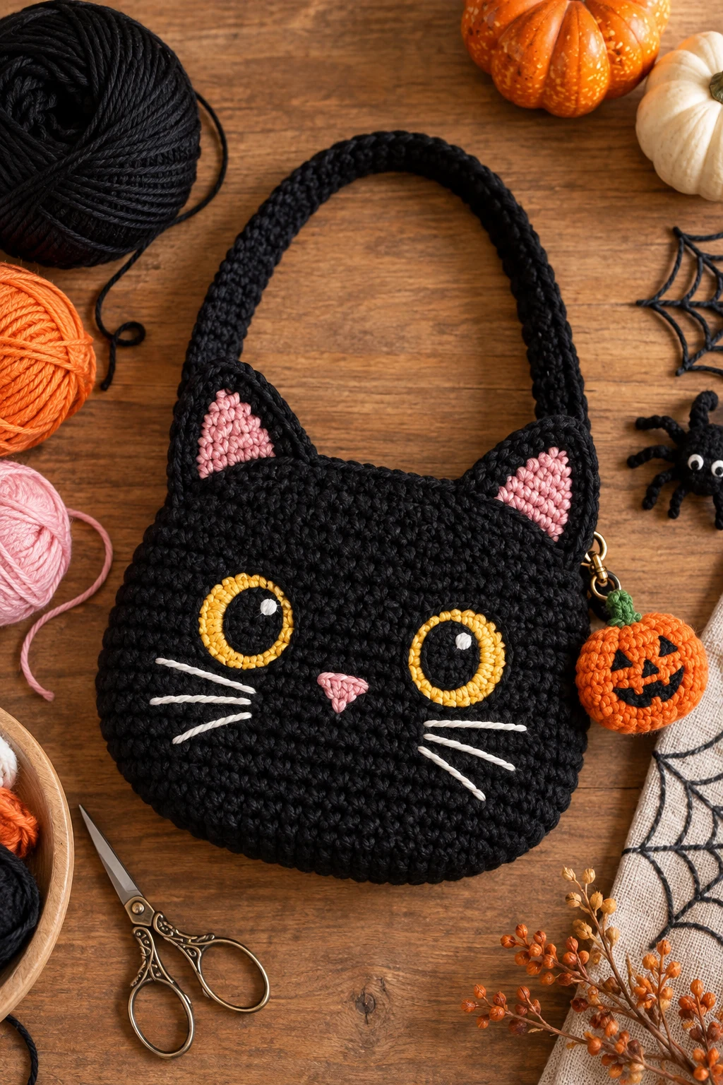 Black Cat Crochet Halloween Bag — crochet halloween bag style outfit