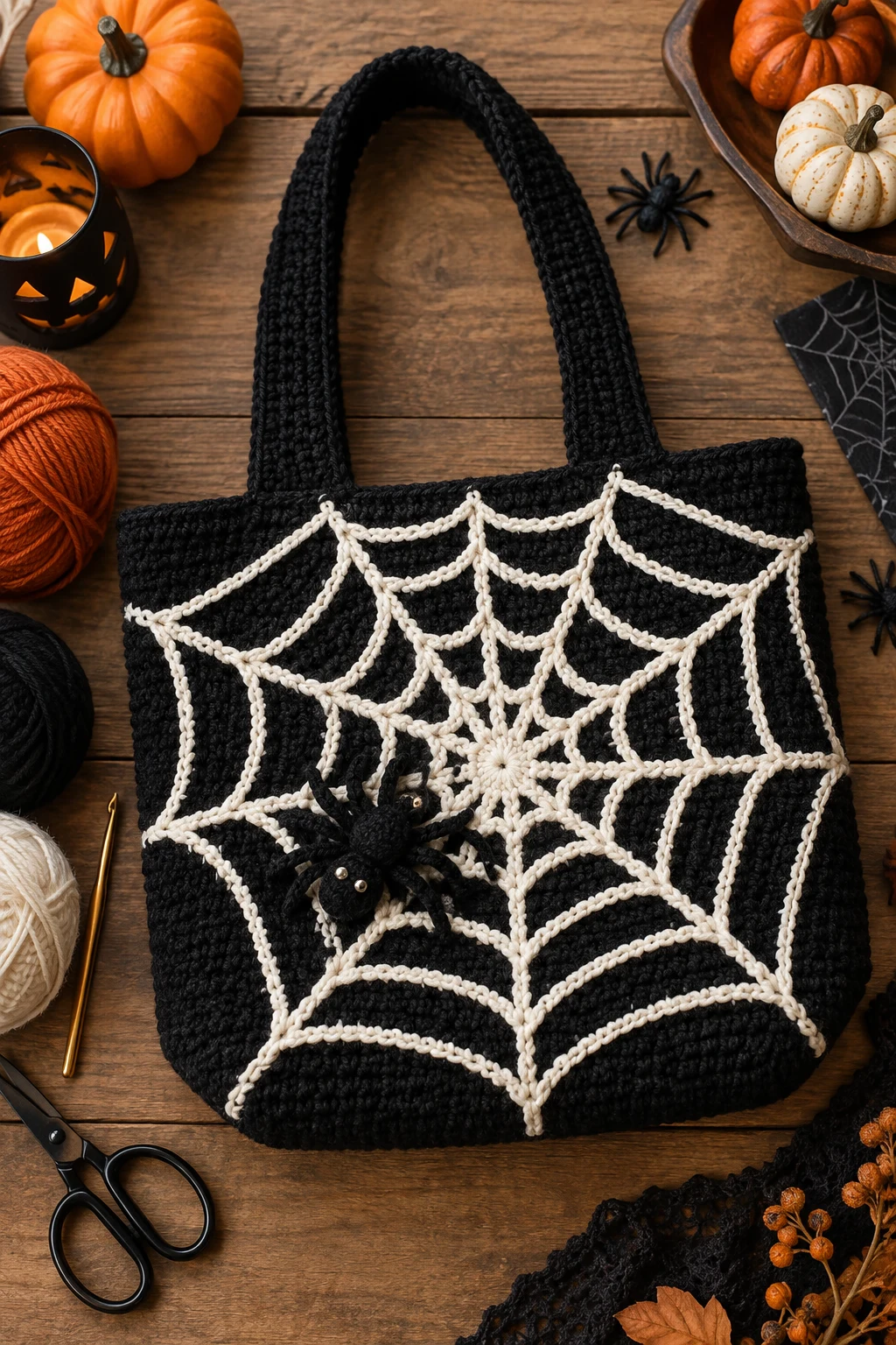 Spiderweb Crochet Halloween Tote — crochet halloween bag style outfit