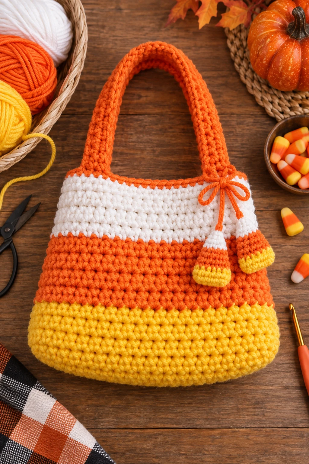 Candy Corn Crochet Halloween Bag — crochet halloween bag style outfit