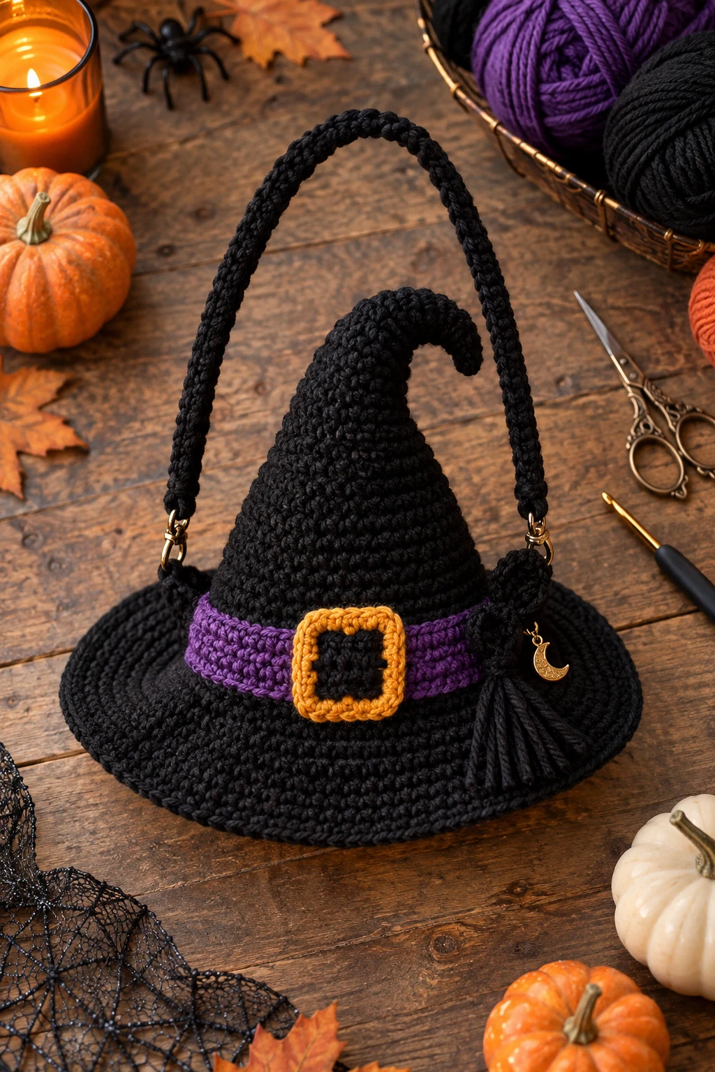 Witch Hat Crochet Halloween Bag — crochet halloween bag style outfit