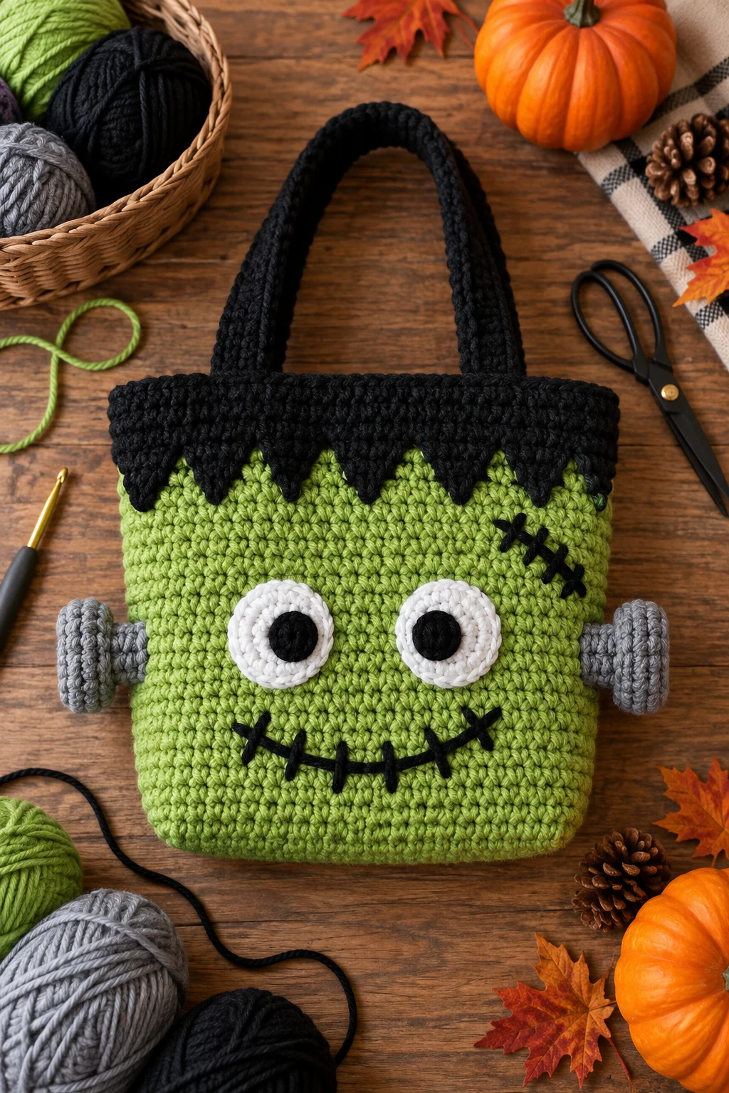 Frankenstein Crochet Halloween Bag — crochet halloween bag style outfit