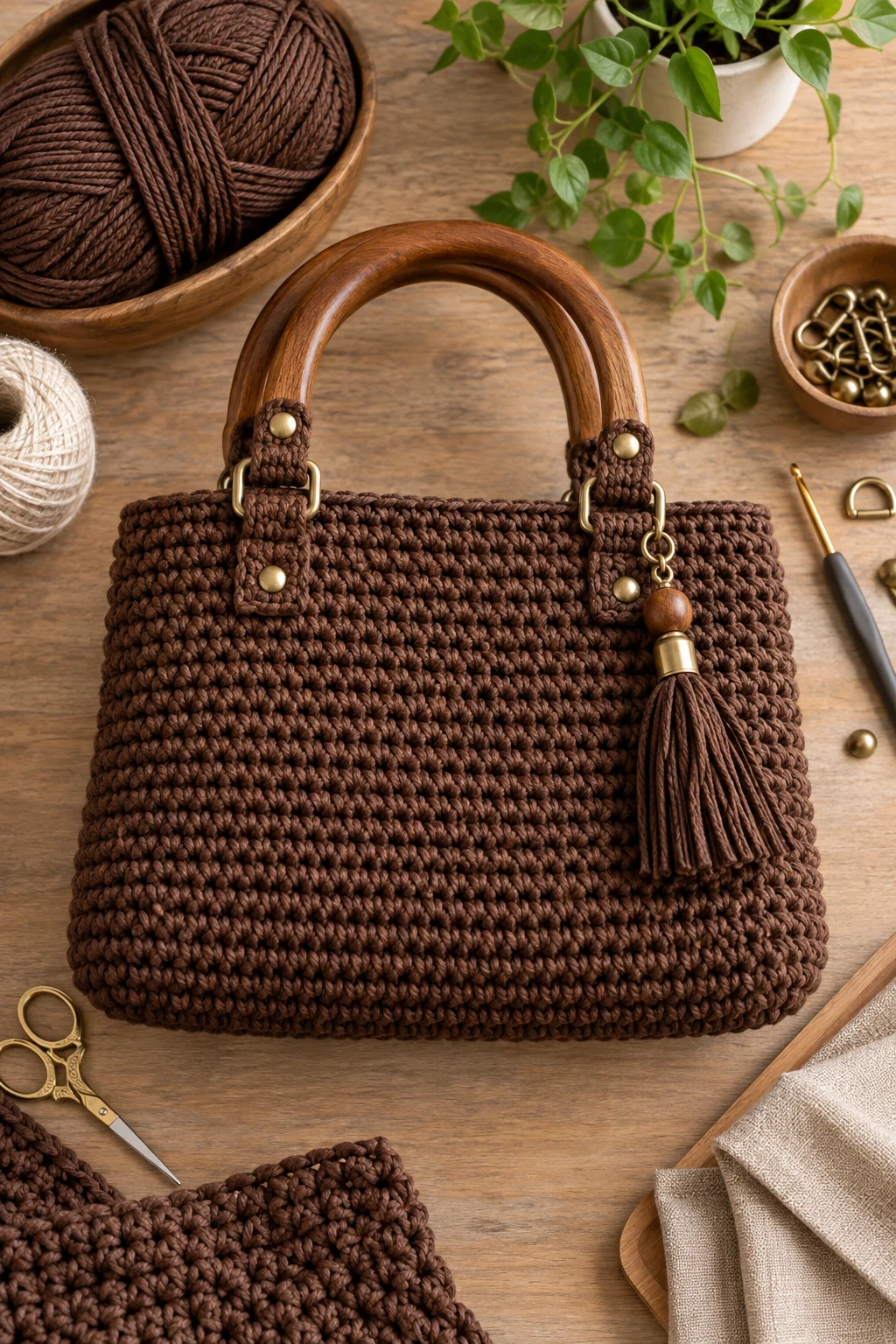 Chocolate Brown Everyday Handbag — crochet hand bag pattern style outfit