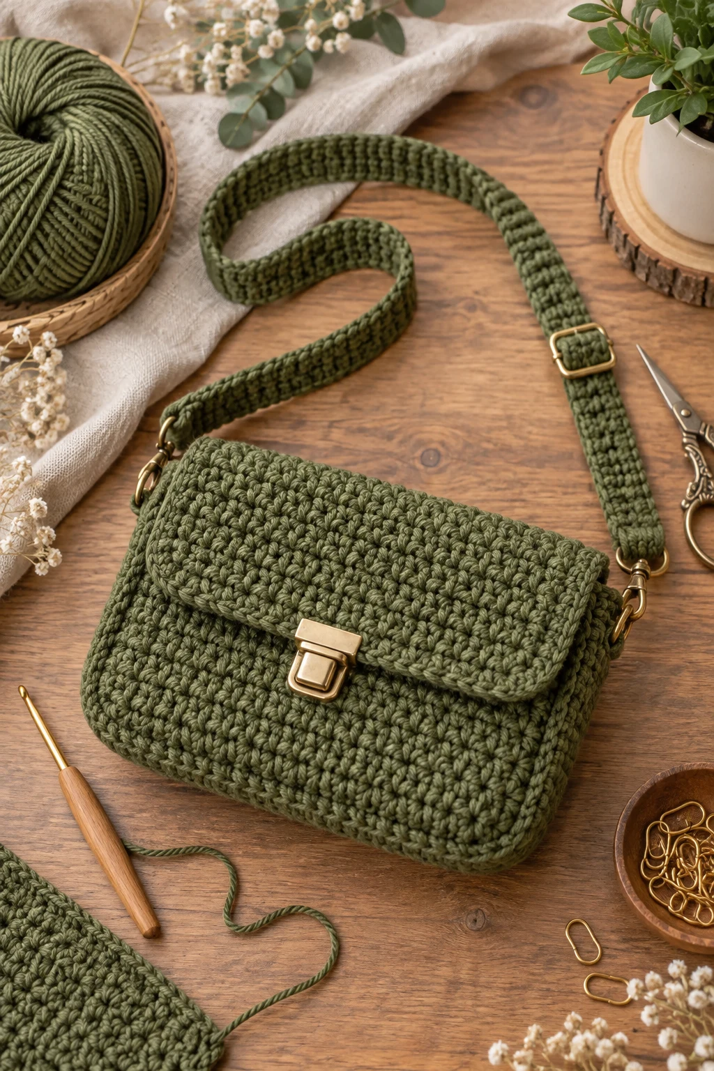 Olive Green Crossbody Handbag — crochet hand bag pattern style outfit