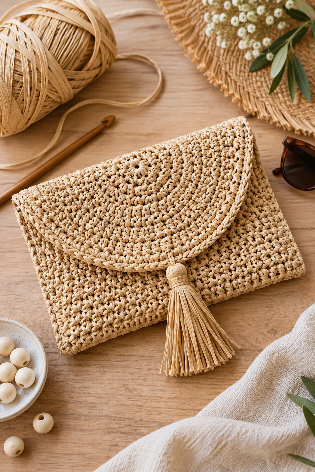 Crochet Raffia Summer Clutch — crochet hand bag pattern style outfit