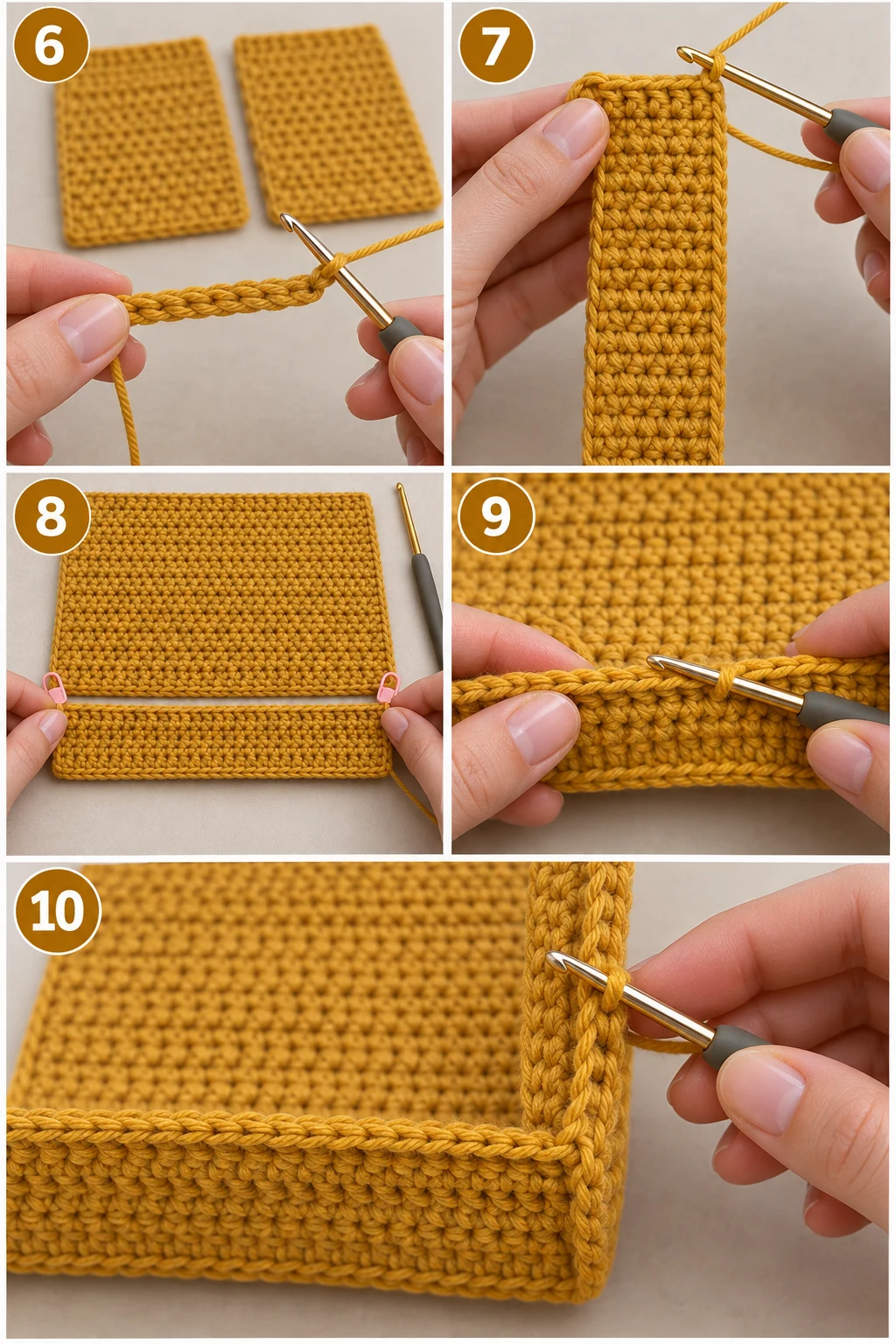Steps 6–10 — Crochet Handbag Pattern