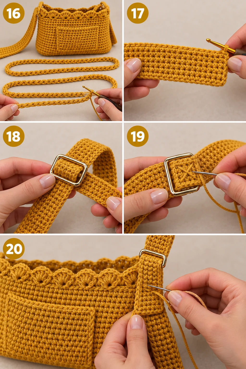 Steps 16–20 — Crochet Handbag Pattern
