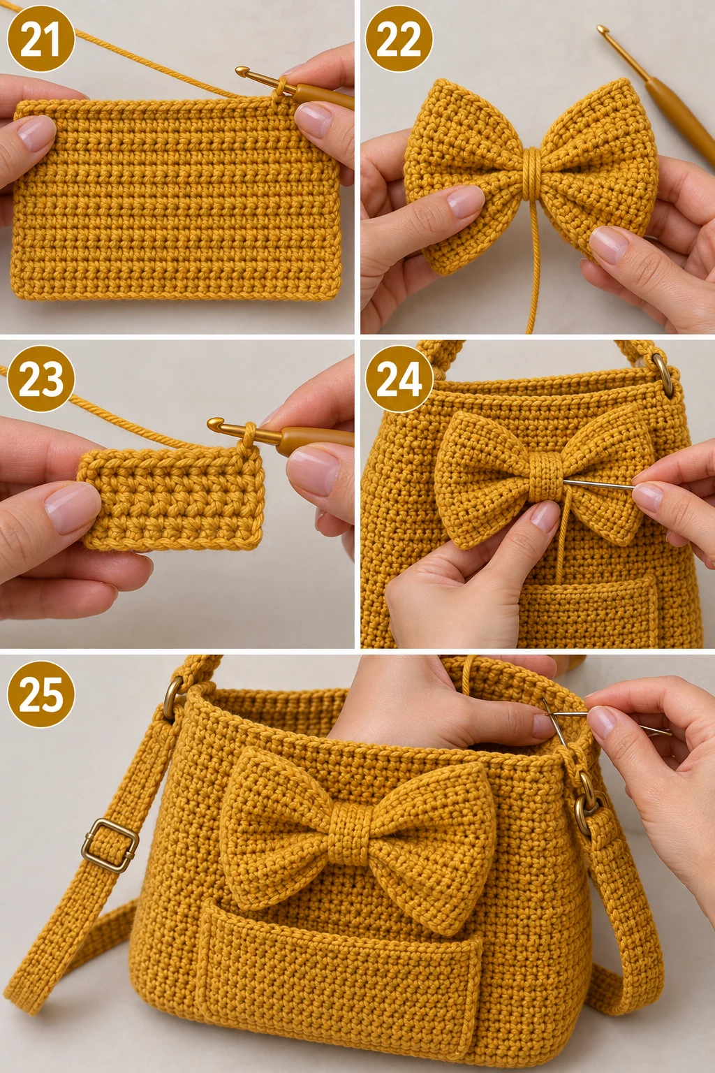Steps 21–25 — Crochet Handbag Pattern