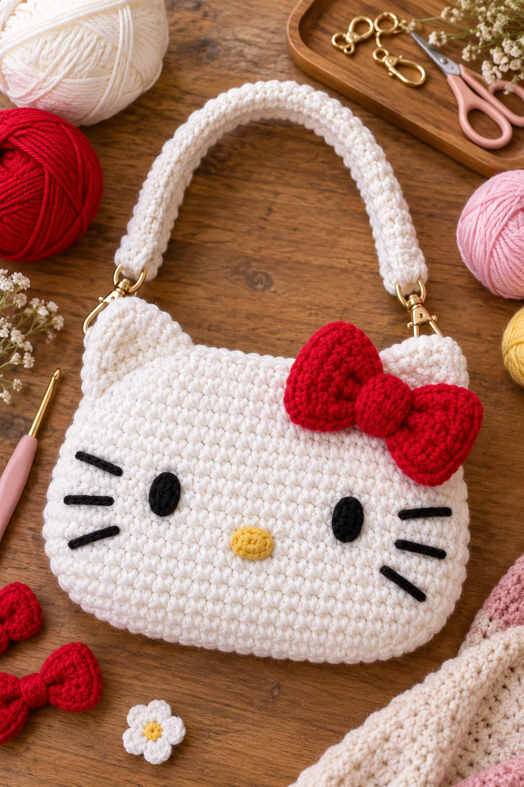 Classic White Bow Crochet Hello Kitty Bag — crochet hello kitty bag style outfit