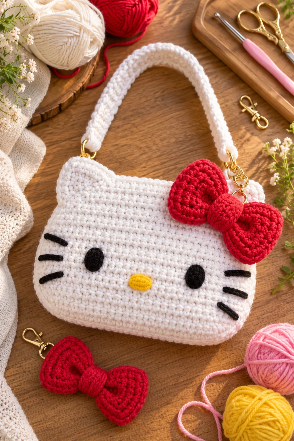 Crochet Hello Kitty Bag With Detachable Bow — crochet hello kitty bag style outfit