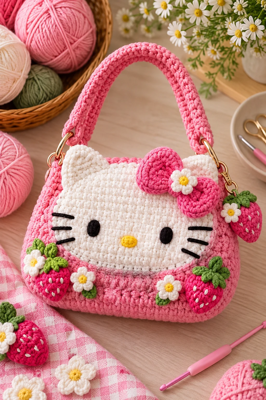 Strawberry Pink Crochet Hello Kitty Purse — crochet hello kitty bag style outfit