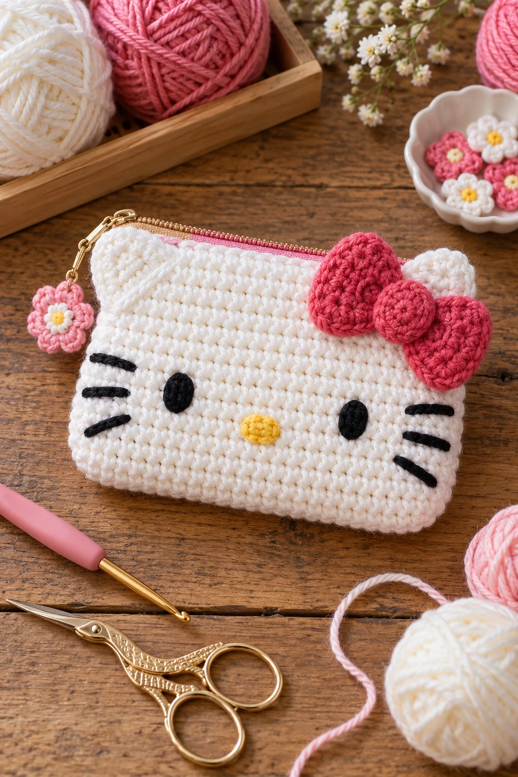 Crochet Hello Kitty Pouch With Zipper — crochet hello kitty bag style outfit