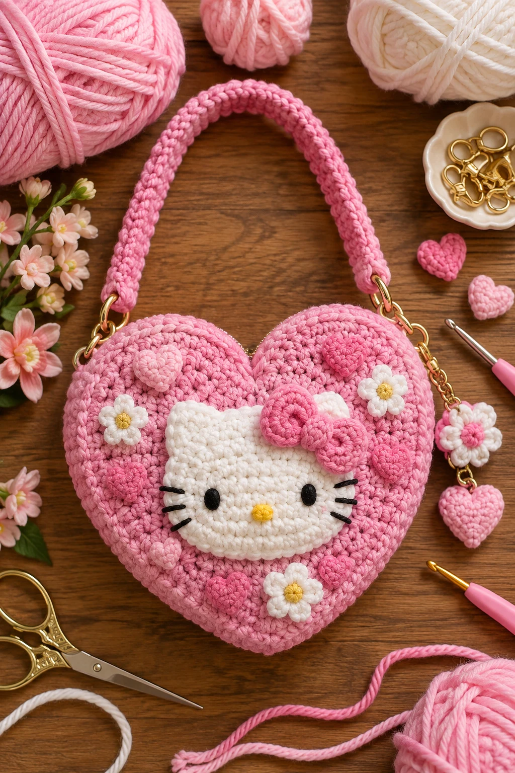 Pink Heart Purse — crochet hello kitty bag style outfit