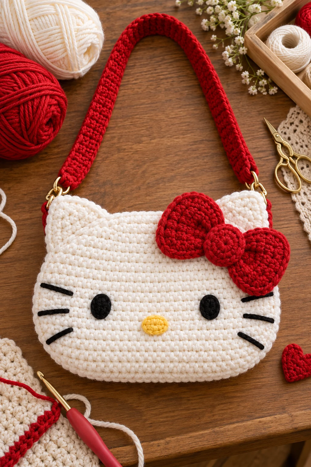 Red Bow Shoulder Bag — crochet hello kitty bag style outfit