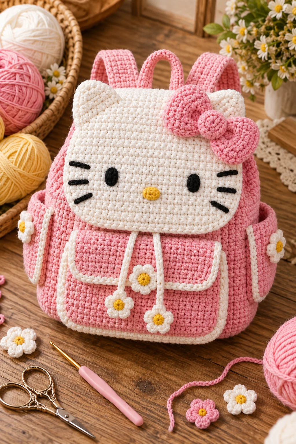 Crochet Hello Kitty Backpack — crochet hello kitty bag style outfit
