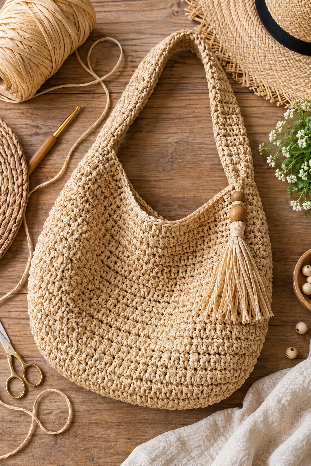 Raffia Summer Hobo — crochet hobo bag free pattern style outfit