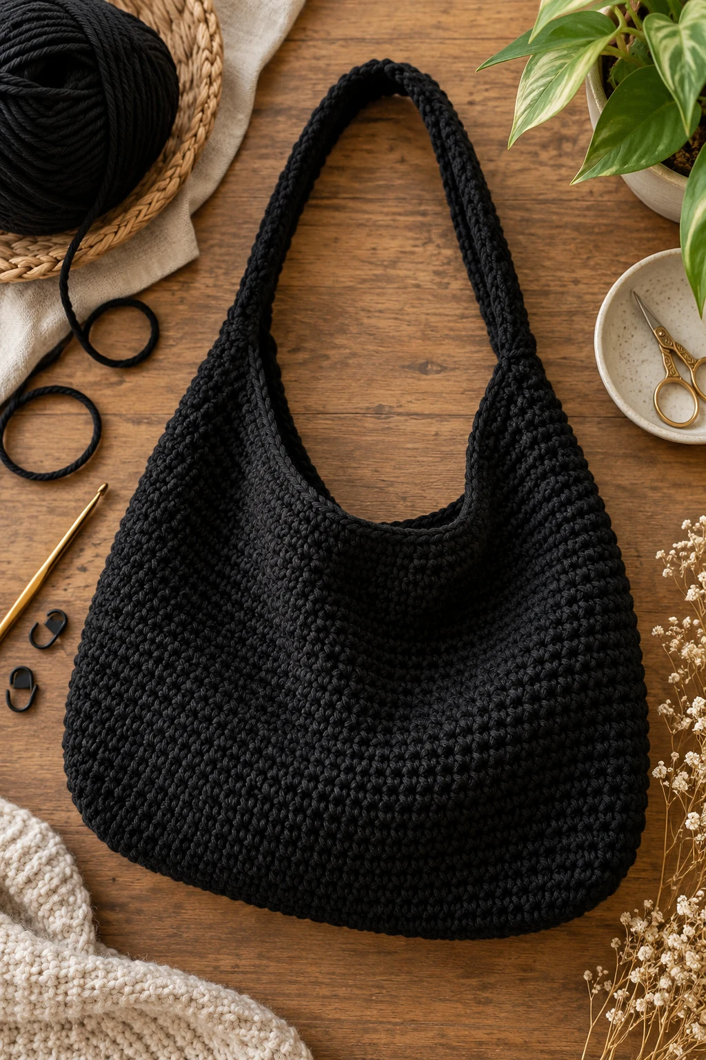 Black Minimalist Hobo — crochet hobo bag free pattern style outfit