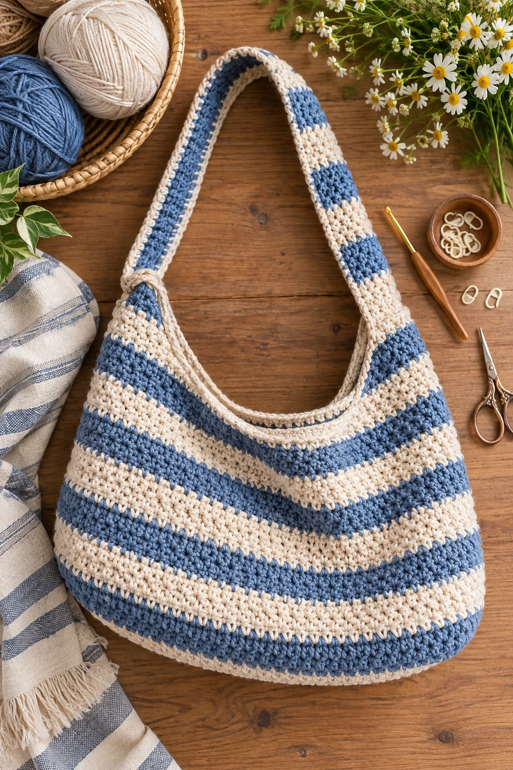 Striped Weekend Hobo — crochet hobo bag free pattern style outfit