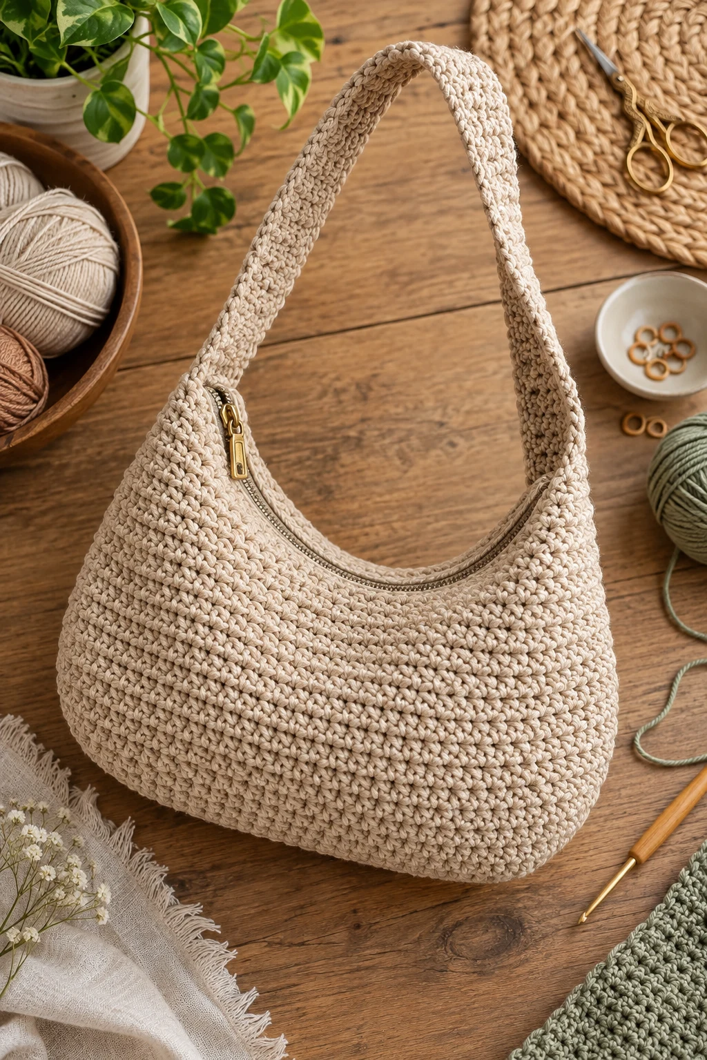 Zippered Everyday Hobo — crochet hobo bag free pattern style outfit