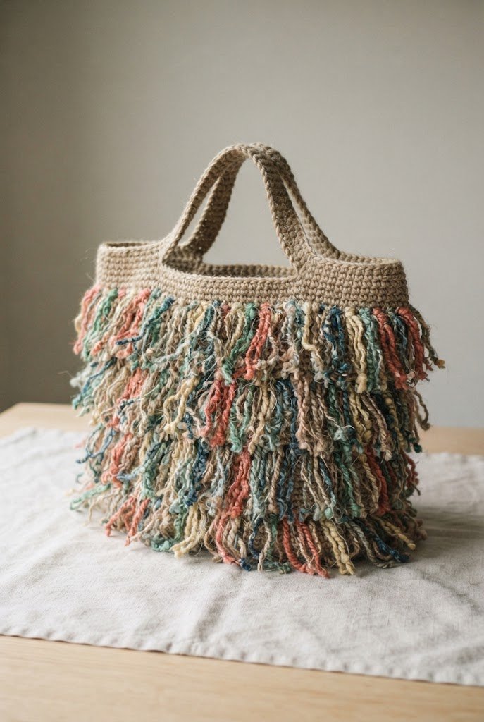 Coral Reef Fringe Tote — crochet jute bag style outfit