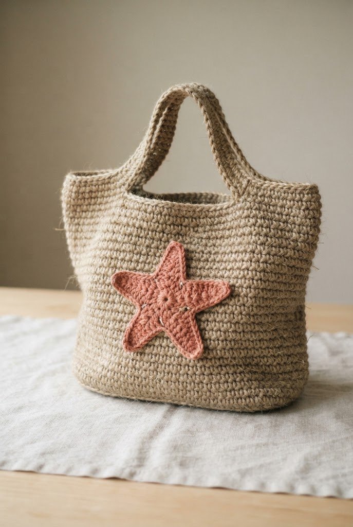Starfish Applique Market Purse — crochet jute bag style outfit