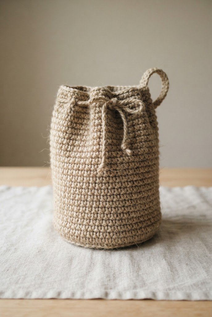 Sandy Shore Drawstring Sack — crochet jute bag style outfit