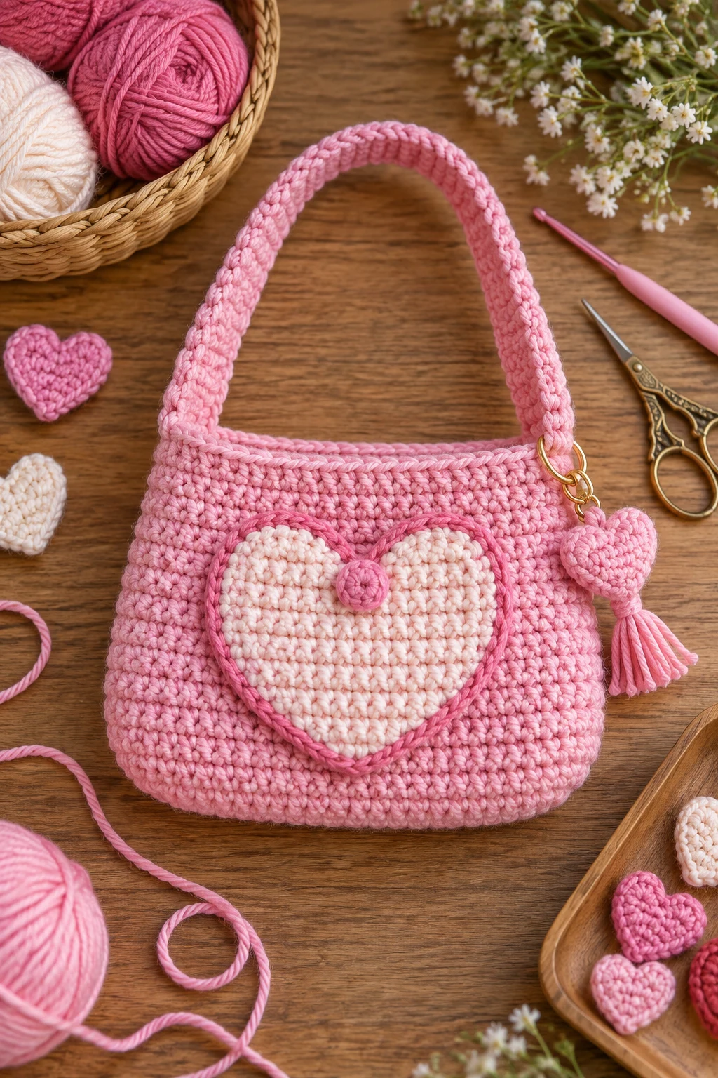Pink Heart Pocket Purse — crochet kids bag style outfit
