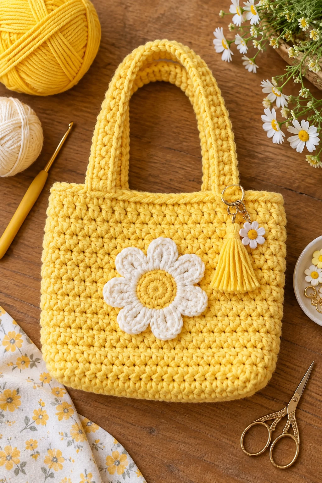 Sunshine Yellow Mini Tote — crochet kids bag style outfit