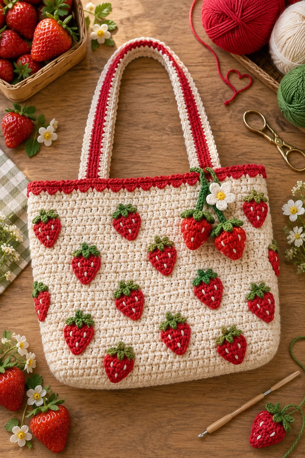 Strawberry Picnic Tote — crochet kids bag style outfit